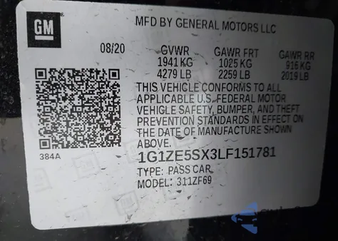 2020 Chevrolet Malibu Fwd Premier from USA, damaged, VIN 1G1ZE5SX3LF151781